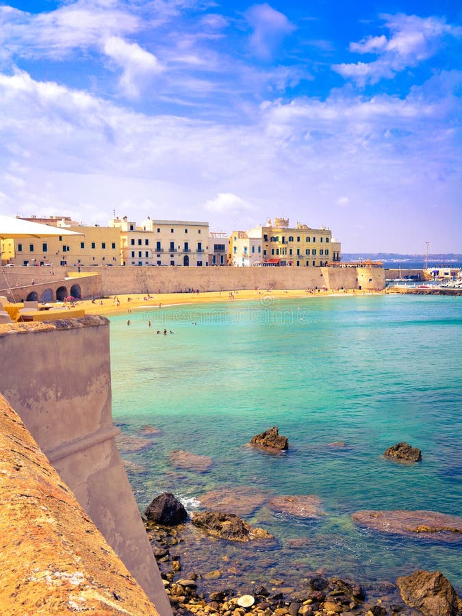 Scenic View of Gallipoli Waterfront, Salento, Apulia, Italy Stock Image