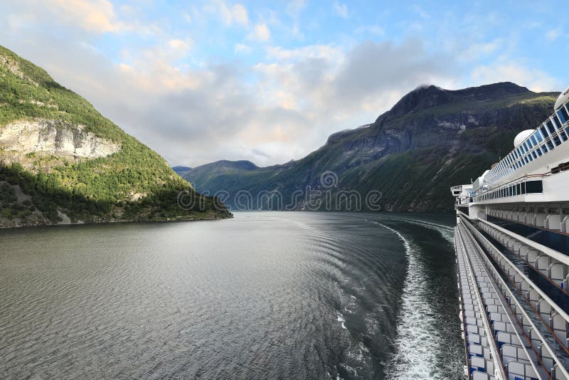 Evening view of Geirangerfjord from deck of cruise ship, Norway - Scandinavia