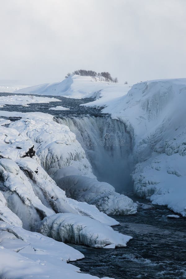 Scenic View of Gullfoss Falls during Winter in Iceland Stock Photo