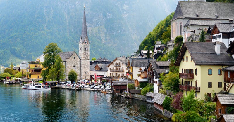 Scenic View of Hallstatt Lakeside Town in the Austrian Alps on ...