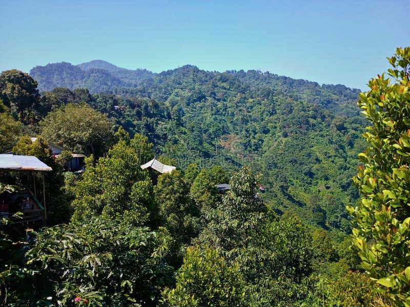 Scenic view of mountain and hill landscape in Indonesia stock photo
