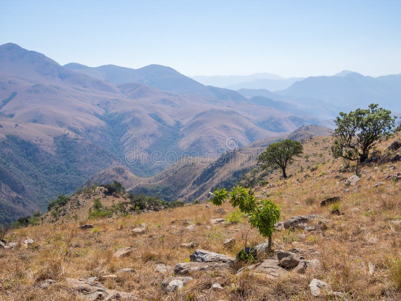 Scenic view of mountains and dry landscape of Malolotja Nature Reserve, Swaziland, Southern Africa