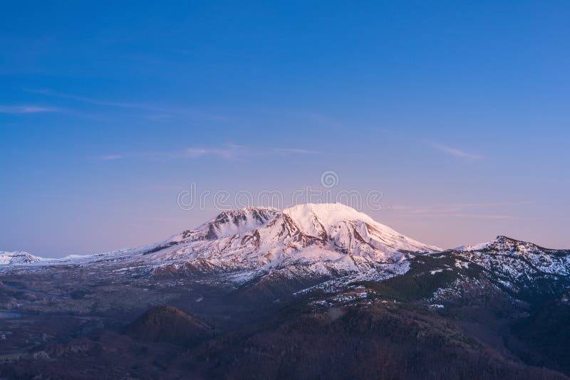 Scenic view of mt st Helens with snow covered in winter when sunset ,Mount St. Helens National Volcanic Monument,Washington,usa.