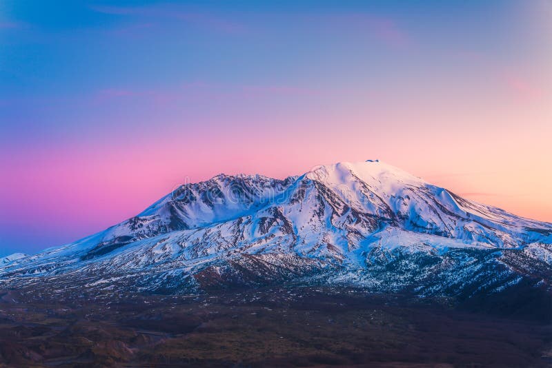 Scenic view of mt st Helens with snow covered in winter when sunset ,Mount St. Helens National Volcanic Monument,Washington,usa.