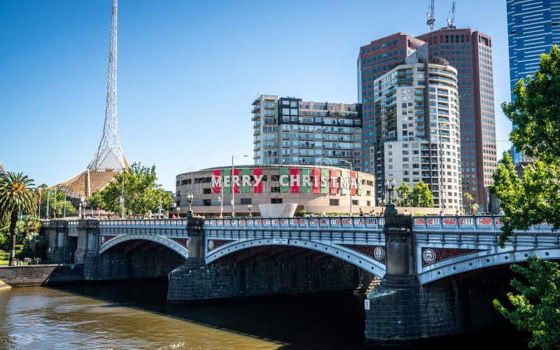 Scenic view of Princes bridge during Christmas period time in Melbourne Vic Australia stock photography Scenic view of Princes bridge during Christmas period time in Melbourne Vic Australia stock photography