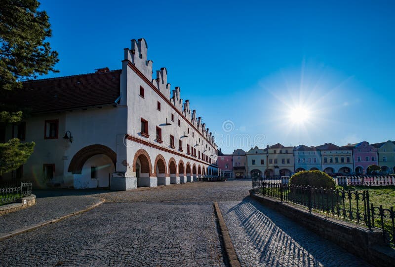 Scenic view of renaissance buildings on Husovo square, Nove Mesto nad Metuji, Czech Republic