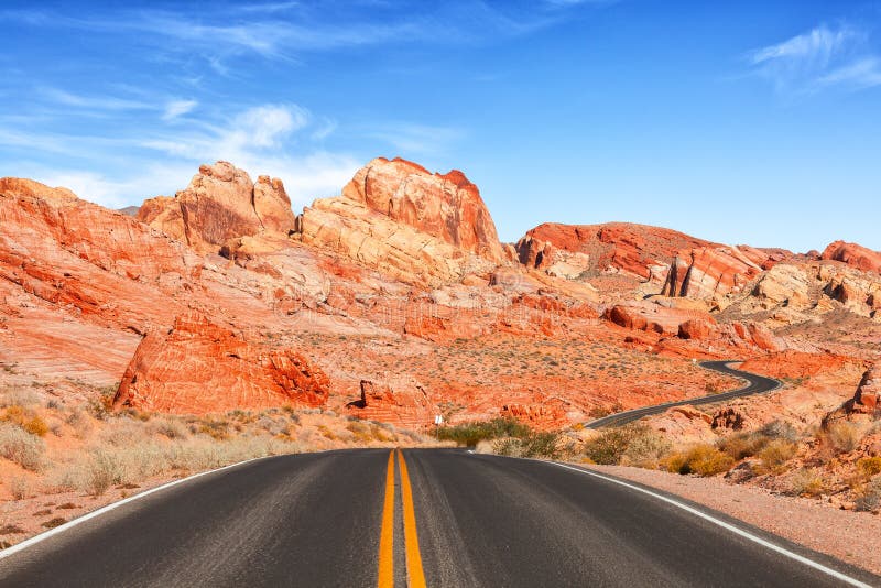 Scenic view from road in the Valley of Fire State Park, Nevada, United States royalty free stock image Scenic view from road in the Valley of Fire State Park, Nevada, United States royalty free stock image