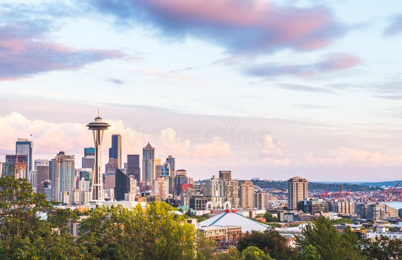 Scenic view Seattle cityscape in the sunset time,Washington,USA. -editorial use only. stock images