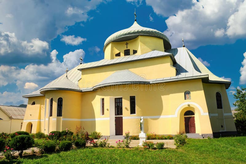 Scenic view of St Michael&x27;s Church built in 1924 in neo-baroque style, Vyzhnytsia, Bukovina, Ukraine