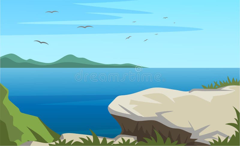 Scenic view from stone cliff top on water surface