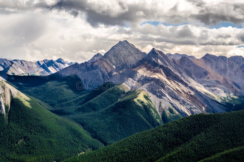 Scenisk sikt av område för steniga berg, Alberta, Kanada fotografering för bildbyråer