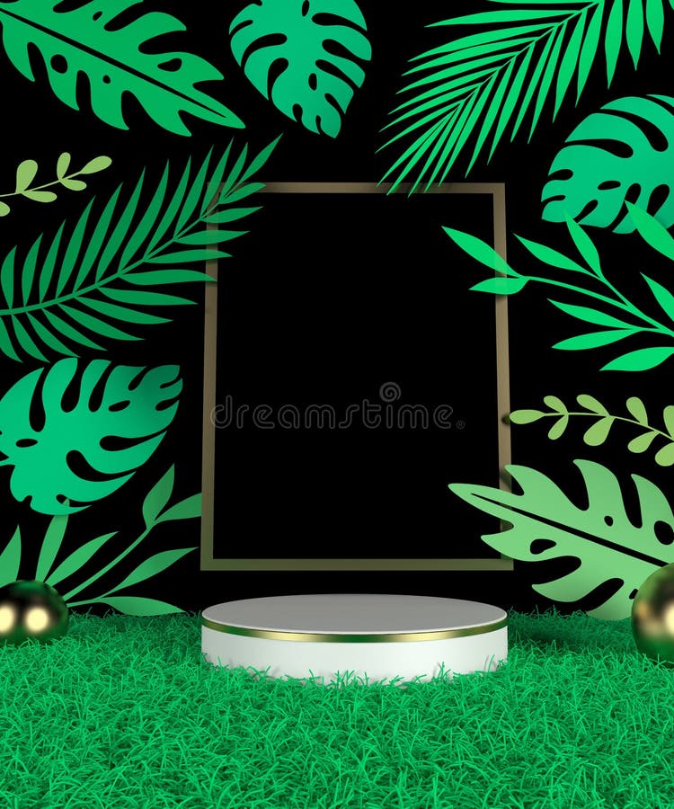 Scenpodium-visning med bild som genereras av den gröna tropiska bladbakgrunden vektor illustrationer