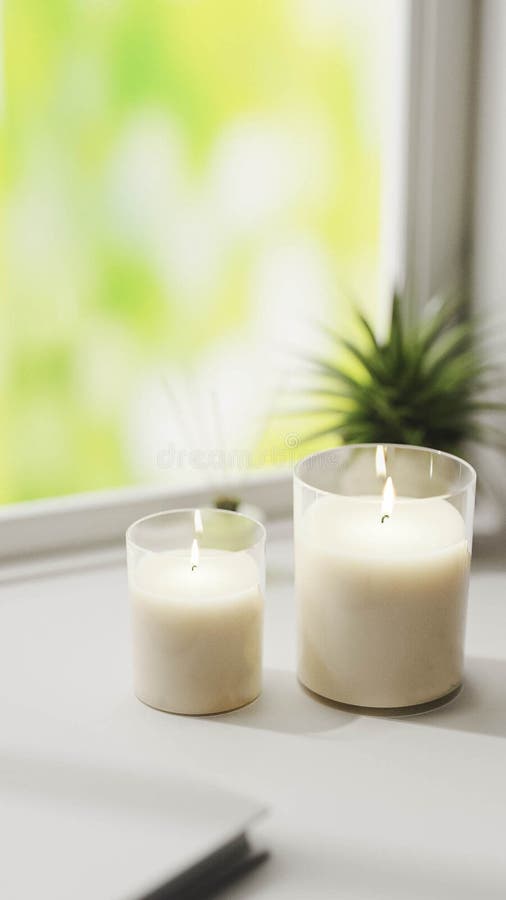 Scented Candle, Burning White Aromatic Candles in Glass on White ...