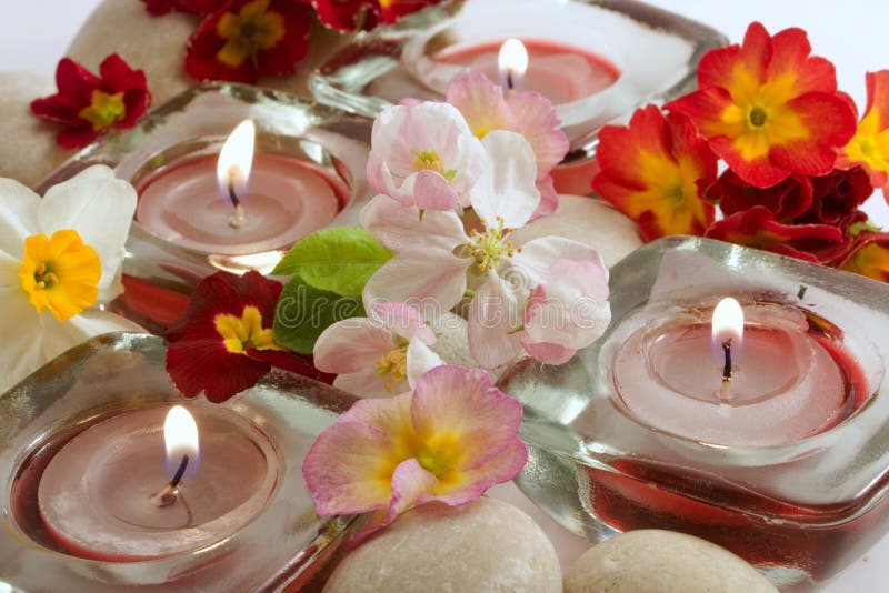 Massage Composition Christmas Spa with Candles, Orchids and Black