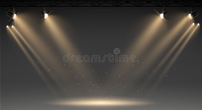 Scenă iluminată cu lumini pitice și fum. reflector albastru cu efect luminos al volumului de fum pe fond negru stock illustration