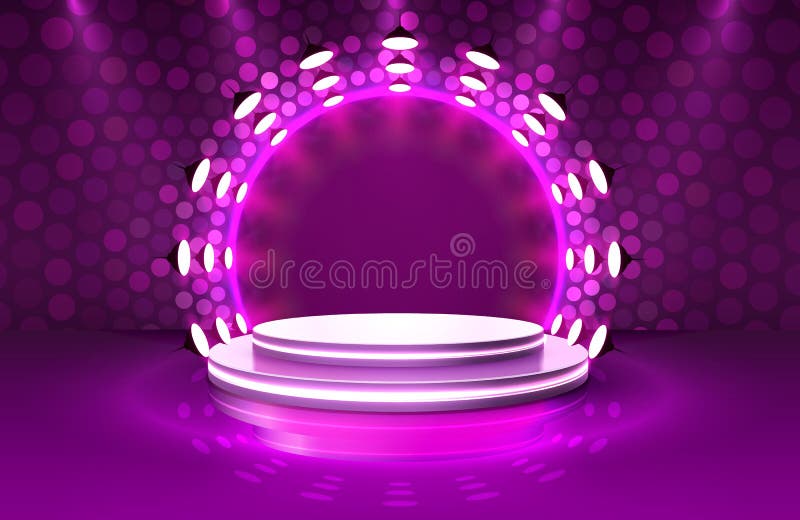 Scenă a podiului pe scenă deschisă, pentru ceremonie de premiere pe fond violet. royalty free illustration