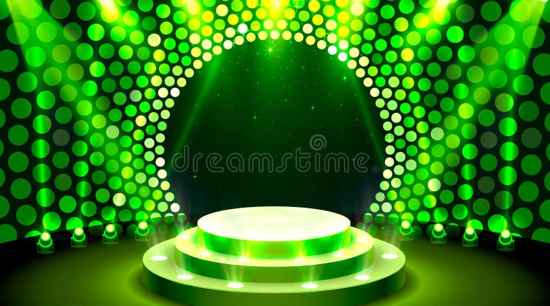 Scenă a podiului pe scenă luminoasă cu ceremonie de premiere pe fond albastru. vector royalty free illustration