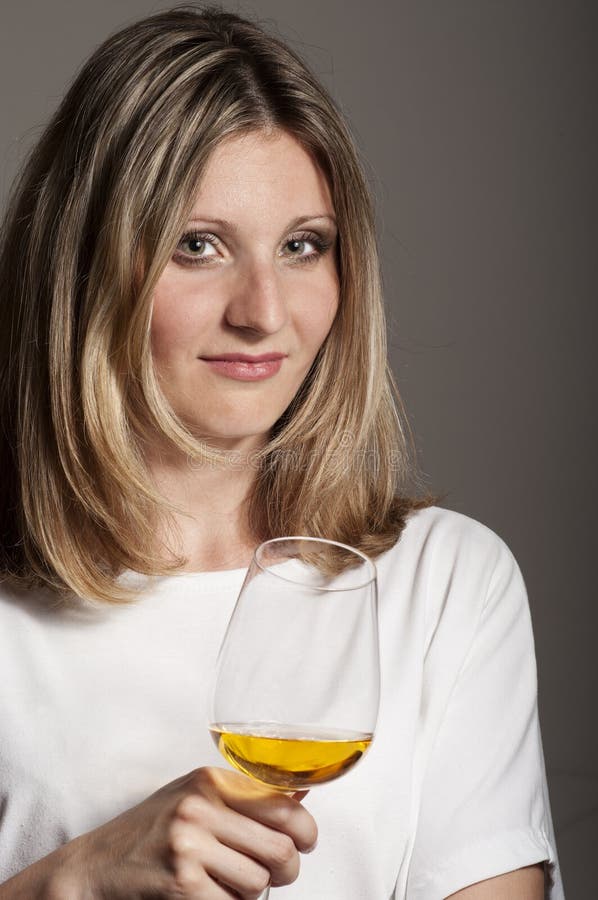 Woman Tastes White Wine and Smile Stock Photo Image of white, smile