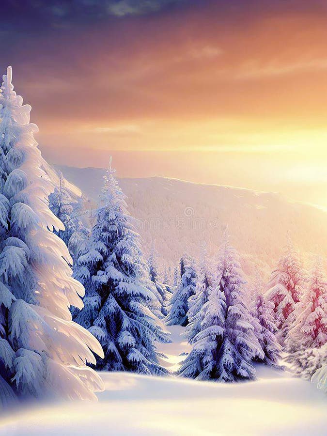 Schöne Landschaft Des Bergwaldes Im Winter Mit Schnee Bedeckt