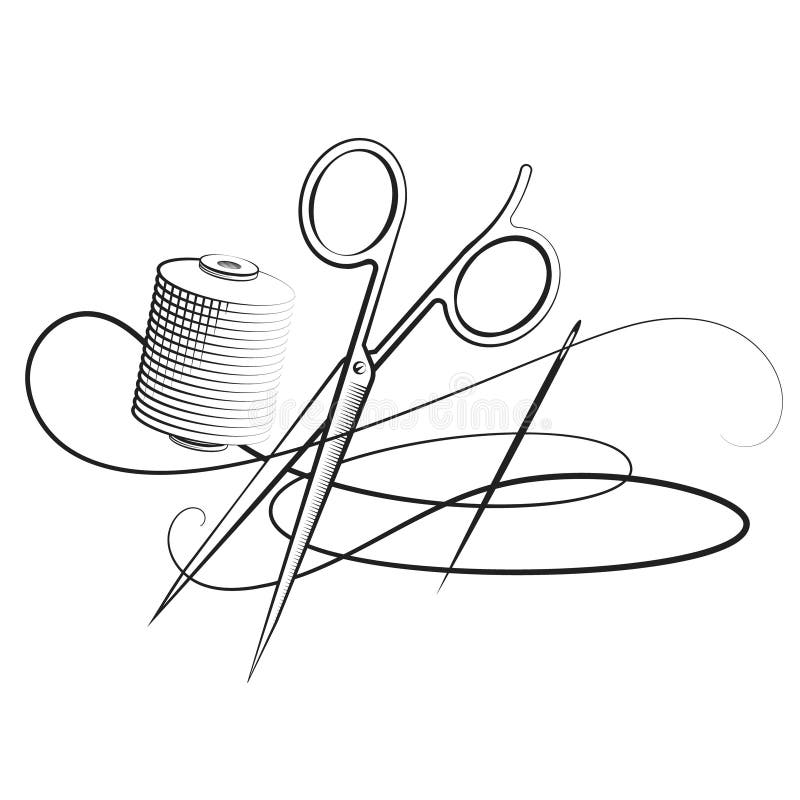 Schaar en naald met draad vector illustratie. Illustration