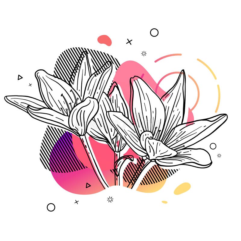 Schablonenentwurfsdruck mit Blumenlinie Plakat mit moderner abstrakter Steigungsform mit Lilienblüte Illustration für t lizenzfreie abbildung Schablonenentwurfsdruck mit Blumenlinie Plakat mit moderner abstrakter Steigungsform mit Lilienblüte Illustration für t lizenzfreie abbildung