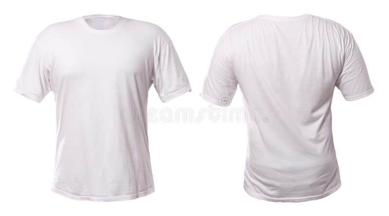 Schablonenfront das T-Shirt der Männer weiße leere und hinteres Entwurfsmodell für den Druck isoliert auf weißem Hintergrund lizenzfreie stockbilder