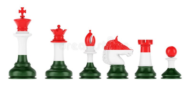 Schachfiguren mit ungarischer Flagge 3d Rendering