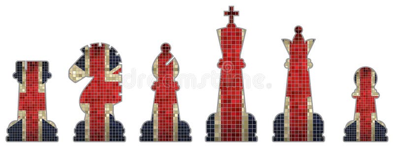 Schackstycken med den Storbritannien flaggan stock illustrationer Schackstycken med den Storbritannien flaggan stock illustrationer