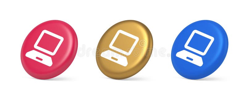 Schaltfläche für die Verbindung mit dem Computernetzwerk digitale Informationen durchsuchen 3d realistisches isometrisches Kreissy. Knopf digitale Information durchsuchen 3d realistische rosa goldblaue Symbole. Web-Suchanwendung für Desktop-Computer