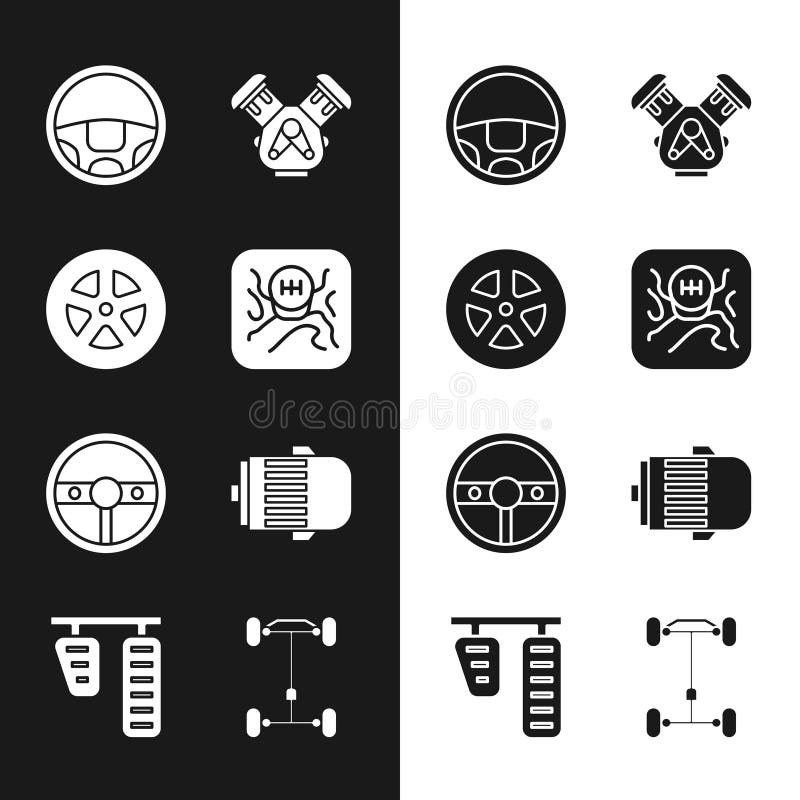 Schaltgetriebe-Schaltmotor Elektrofahrgestell Auto-Auto-und Gas-und  Bremspedal-Symbol. Vektor Vektor Abbildung - Illustration von maschine,  elektrizität: 227479691