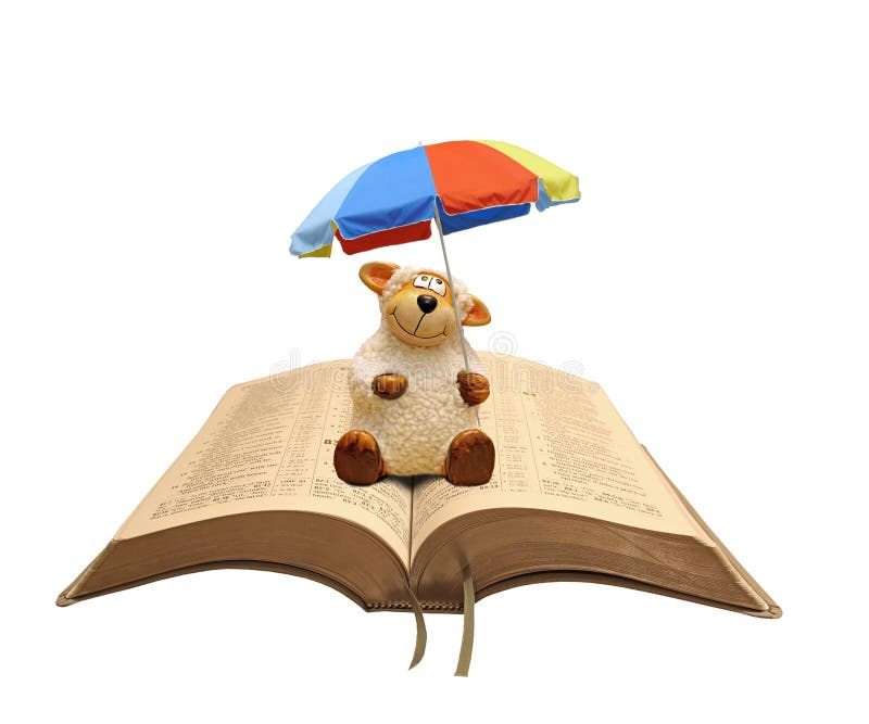 Schapenschildpadden met een christelijke jezus parasol veilige schuilkelder weer heilige bijbels boek christelijke trouw stock afbeelding Schapenschildpadden met een christelijke jezus parasol veilige schuilkelder weer heilige bijbels boek christelijke trouw stock afbeelding