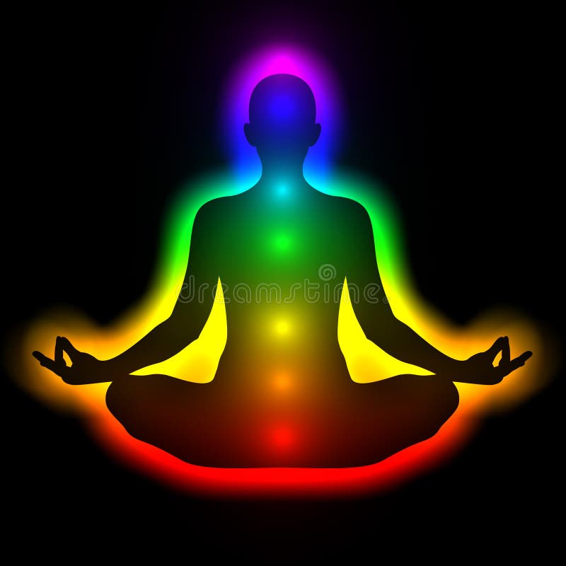 Schattenbild der Frau in der Meditation, Energiekörper, Aura, chakras stock abbildung Schattenbild der Frau in der Meditation, Energiekörper, Aura, chakras stock abbildung