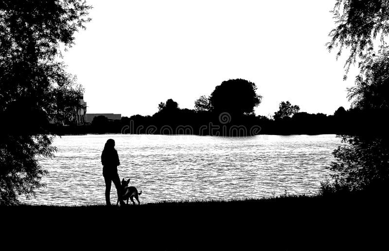 Schattenbild der Frau und des Hundes stockbild Schattenbild der Frau und des Hundes stockbild