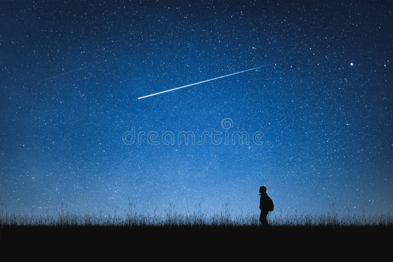 Silhouette of traveler standing on mountain and night sky with stars. Space background. Alone man in nature. Silhouette of traveler standing on mountain and night sky with stars. Space background. Alone man in nature.
