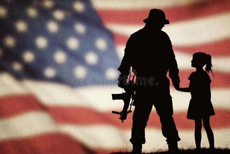 Schattenbild des amerikanischen Soldaten lizenzfreie stockfotos Schattenbild des amerikanischen Soldaten lizenzfreie stockfotos