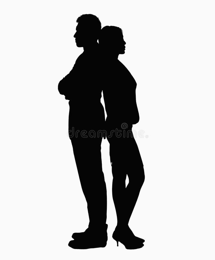 Schattenbild des Geschäftsmannes und der Geschäftsfrau, die zurück zu Rückseite stehen. lizenzfreies stockbild