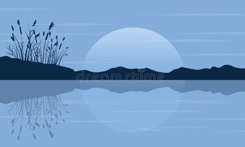Silhouette of coarse grass on the lake scenery vector art. Silhouette of coarse grass on the lake scenery vector art