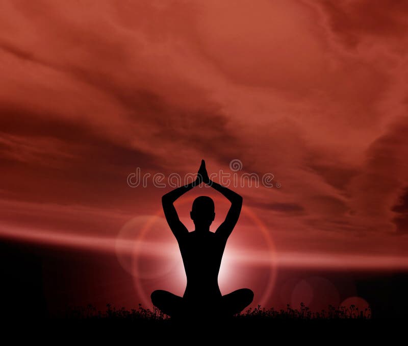 Astral meditation. Silhouette of a woman doing yoga exercise. Astral meditation. Silhouette of a woman doing yoga exercise.