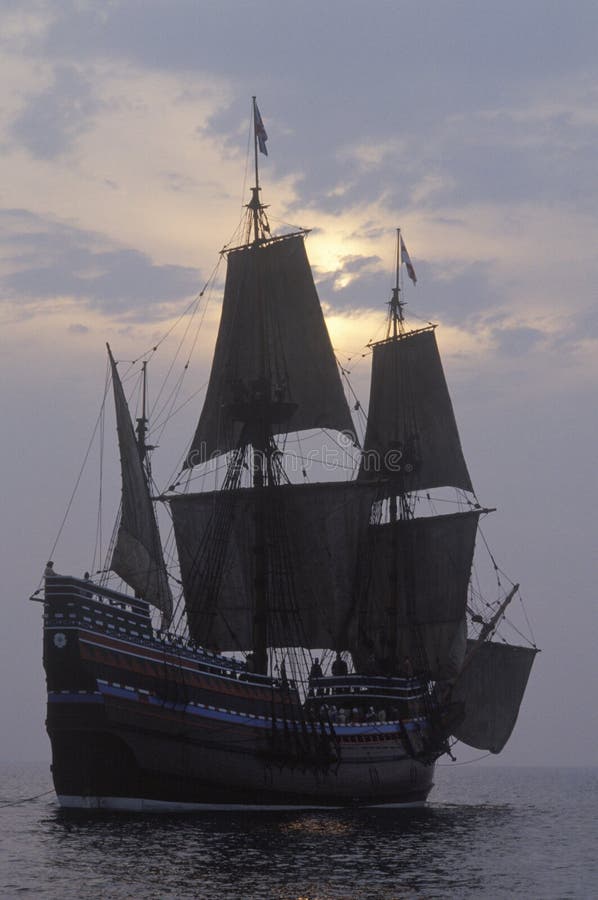 Schattenbild einer Replik von Mayflower II, Plymouth, Massachusetts