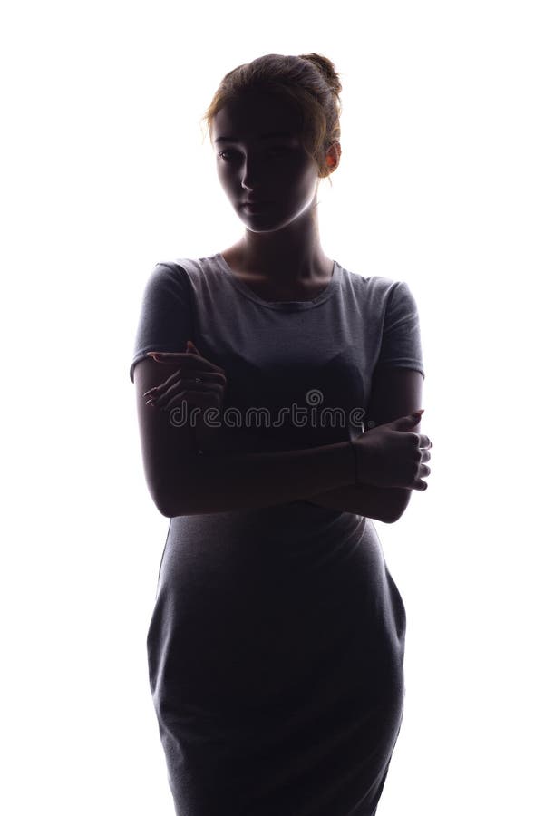 Schattenbild eines schönen Mädchens, das sicher vorwärts, Zahl der jungen Frau auf einem weißen lokalisierten Hintergrund schaut stockfotos Schattenbild eines schönen Mädchens, das sicher vorwärts, Zahl der jungen Frau auf einem weißen lokalisierten Hintergrund schaut stockfotos