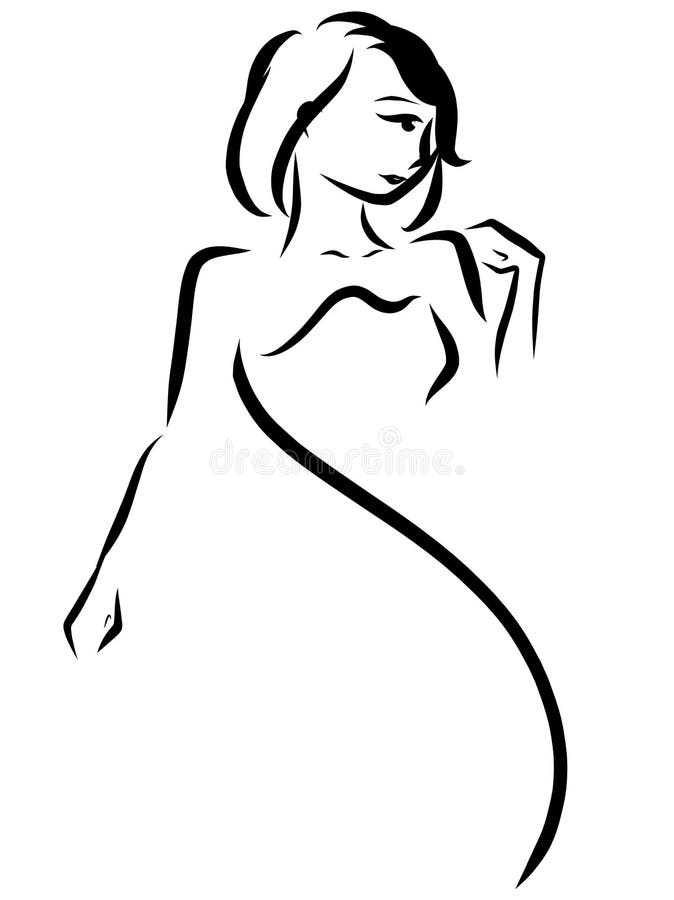 Schattenbild von Dame in der trägerlosen Kleidzusammenfassung lizenzfreie abbildung Schattenbild von Dame in der trägerlosen Kleidzusammenfassung lizenzfreie abbildung