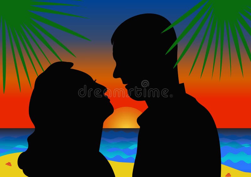 Schattenbilder von Liebespaaren auf Sommersonnenunterganghintergrund stock abbildung Schattenbilder von Liebespaaren auf Sommersonnenunterganghintergrund stock abbildung