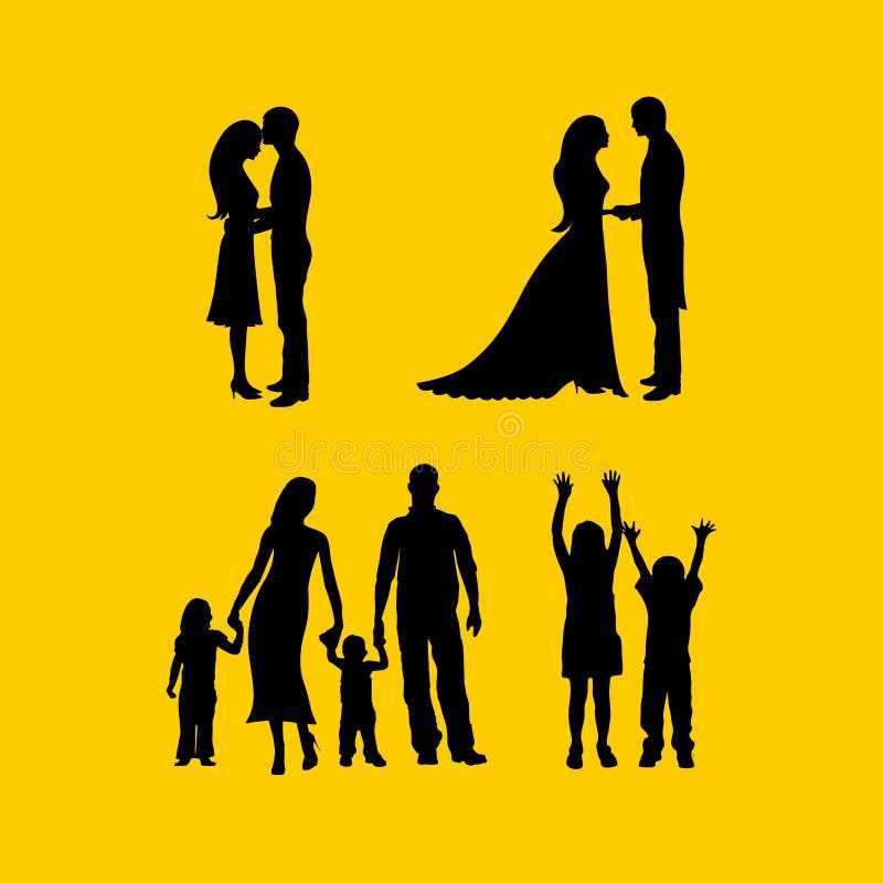 Schattenbilder von Liebespaaren, an einer Hochzeit, mit der Familie vektor abbildung Schattenbilder von Liebespaaren, an einer Hochzeit, mit der Familie vektor abbildung