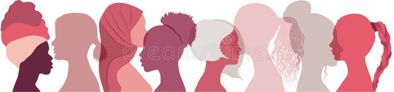Schattenbildgruppe multiethnische Frauen, die Ideen und Informationen sprechen und teilen. weibliche Union des Sozialen Netzes. Pr