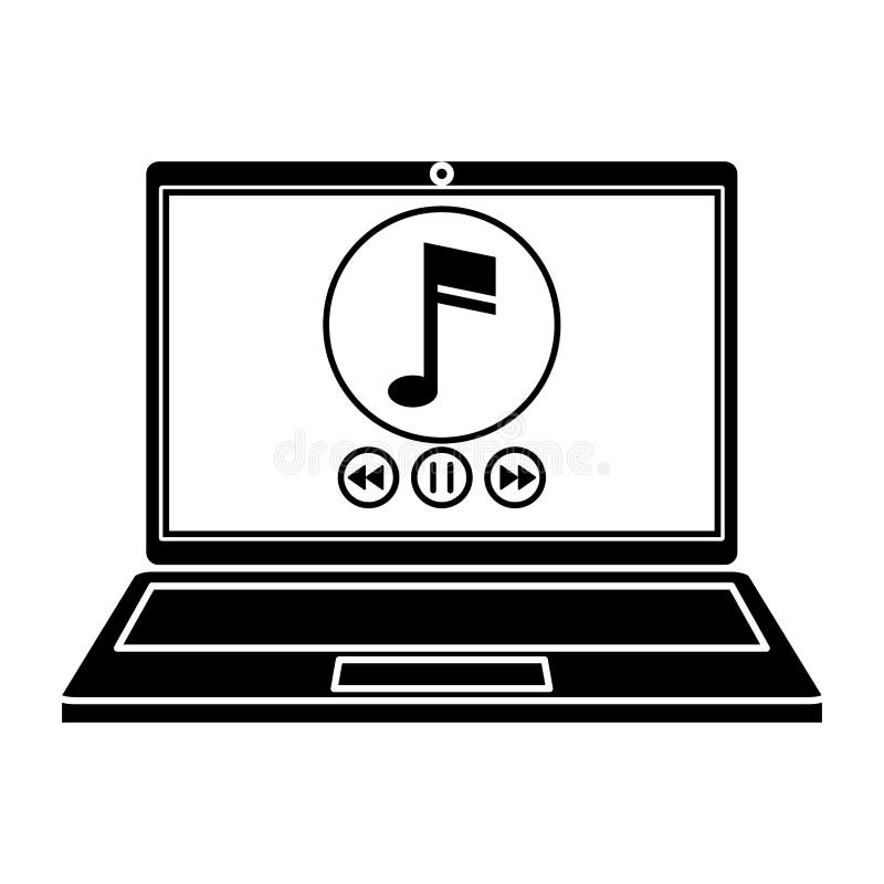 Schattenbildlaptop-Musikspieler-APP modern lizenzfreie abbildung