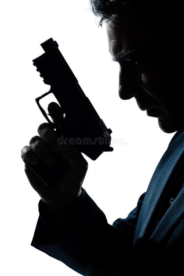 Schattenbildmannportrait mit Gewehr