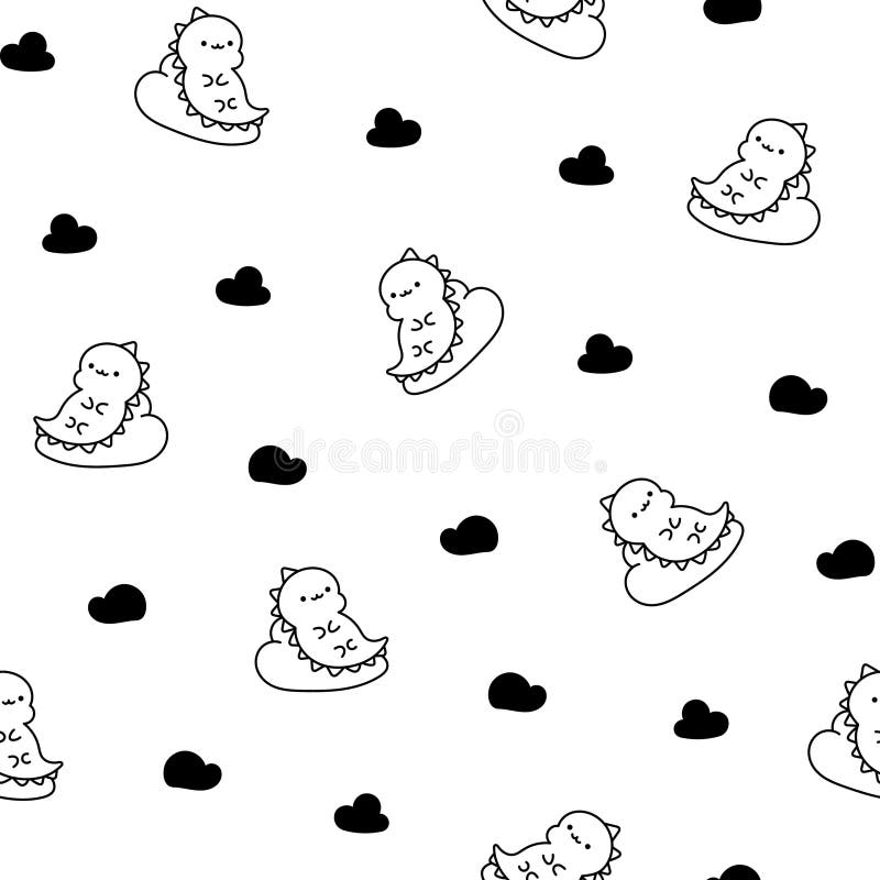 Cute kawaii baby dragon. Seamless pattern. Coloring Page. Funny little dinosaur cartoon character. Hand drawn style. Vector drawing. Design ornaments. Cute kawaii baby dragon. Seamless pattern. Coloring Page. Funny little dinosaur cartoon character. Hand drawn style. Vector drawing. Design ornaments