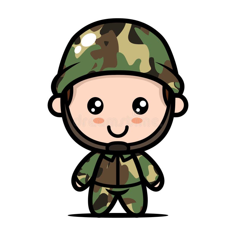Schattige soldaat mascot design illustratie kawaii