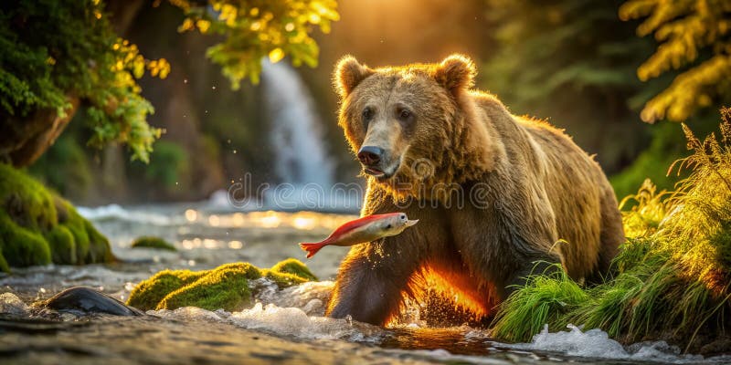 Schauen Sie sich das majestätische Alaskan Brown Bars Lachs Fest einer atemberaubenden fotografischen Capture Natures Epic Dinner stock abbildung