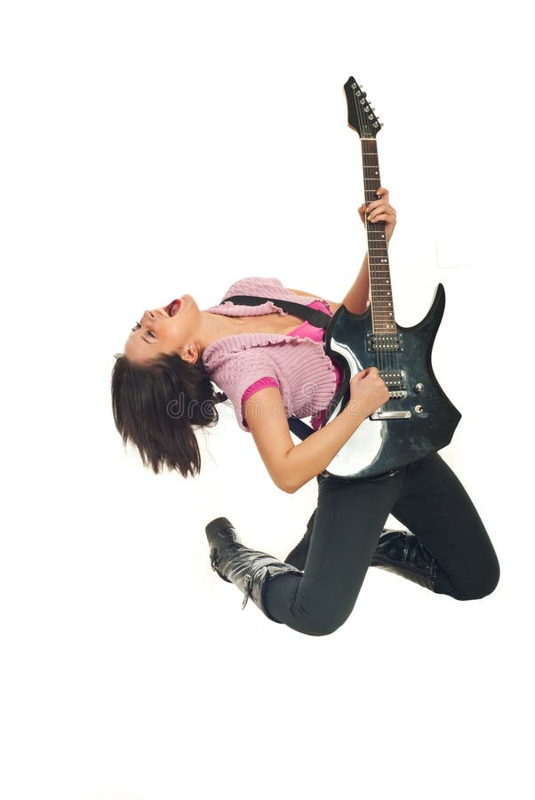 Schaukeln Sie Mädchen mit dem Gitarren-Gesang lizenzfreies stockbild Schaukeln Sie Mädchen mit dem Gitarren-Gesang lizenzfreies stockbild